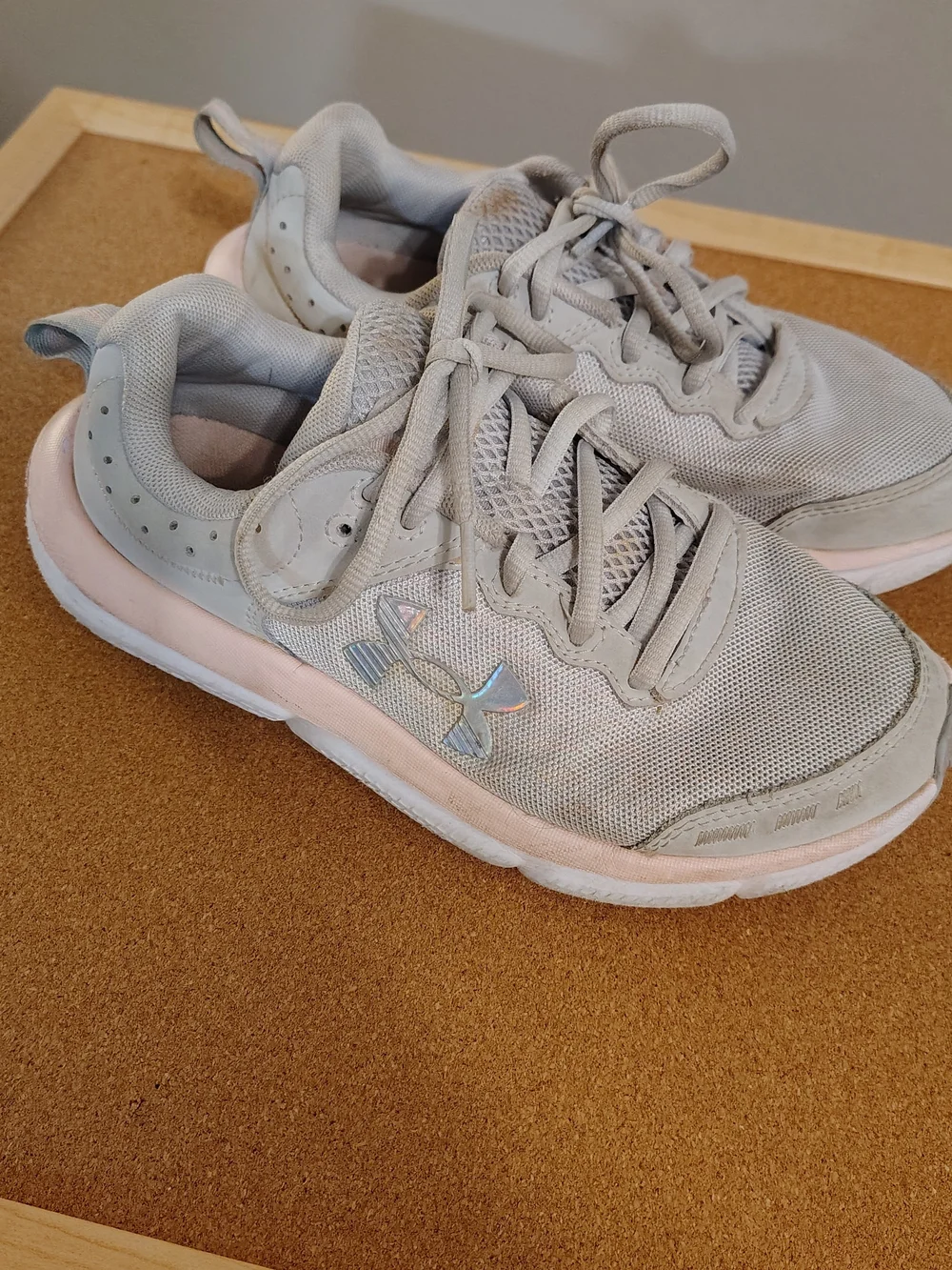 Under Armour Kids Gray and Light Pink Mesh Athletic Sneakers